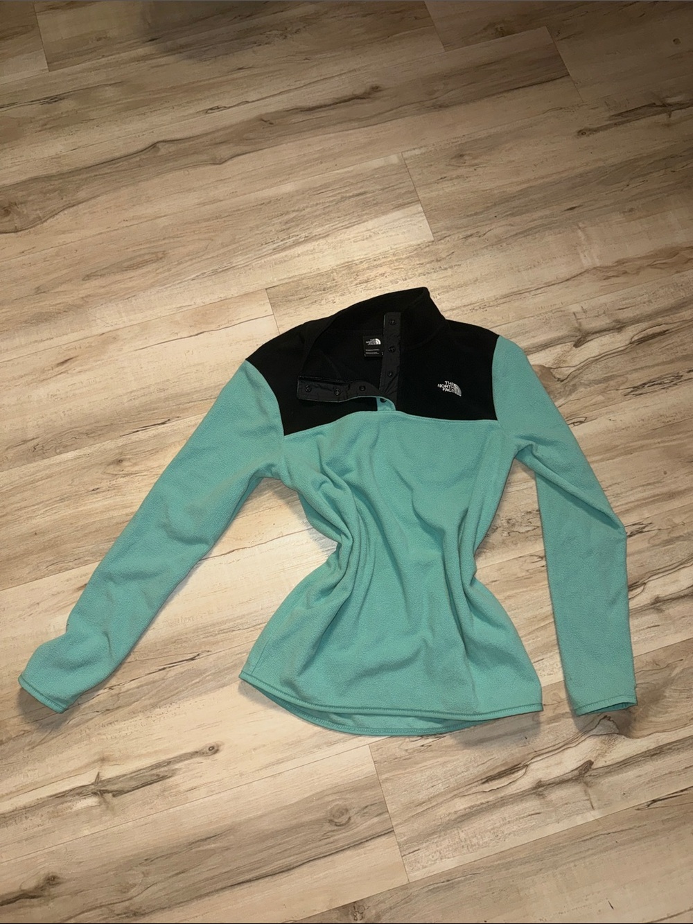 The North Face Teal and Black Snap-Front Fleece Pullover